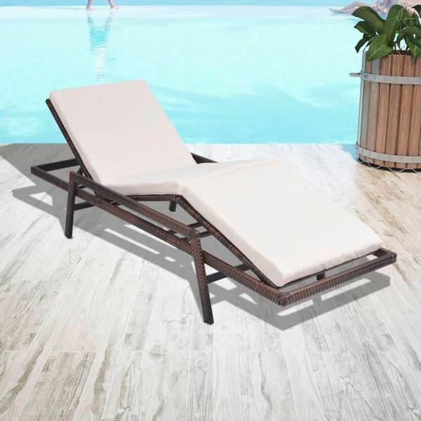 vidaXL liggestol med hynde polyrattan brun