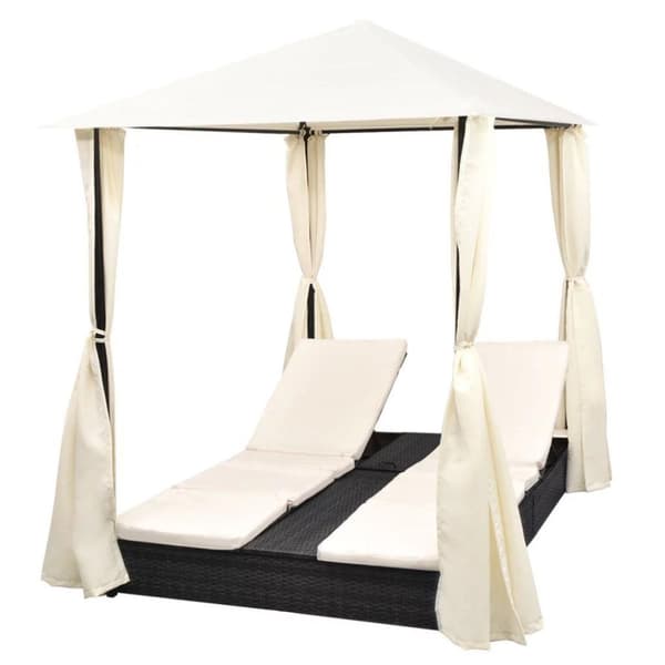 vidaXL dobbelt solseng med gardin polyrattan sort
