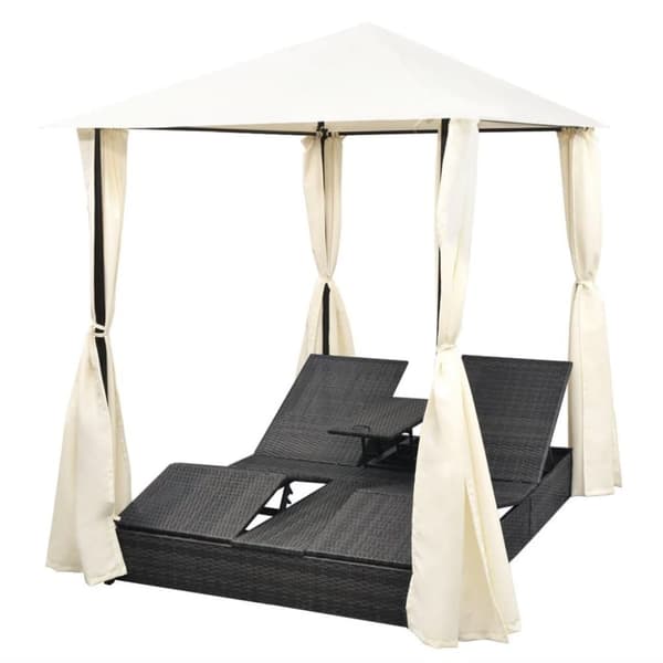 vidaXL dobbelt solseng med gardin polyrattan sort