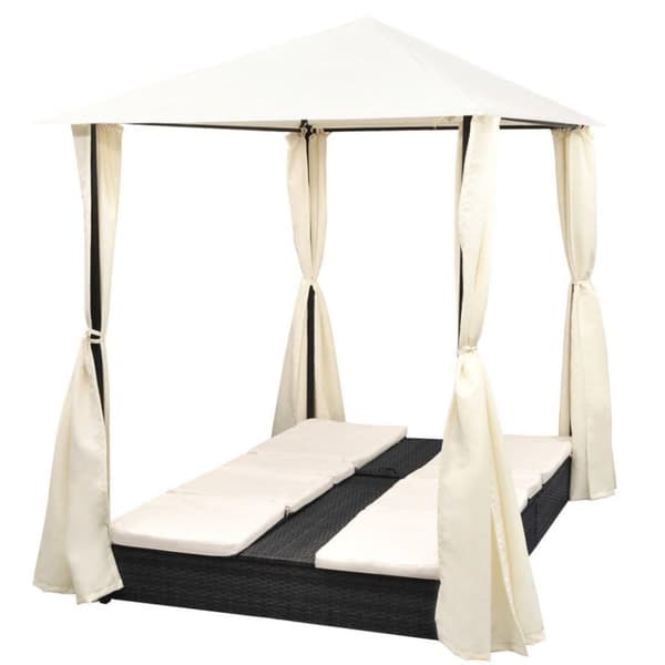 vidaXL dobbelt solseng med gardin polyrattan sort