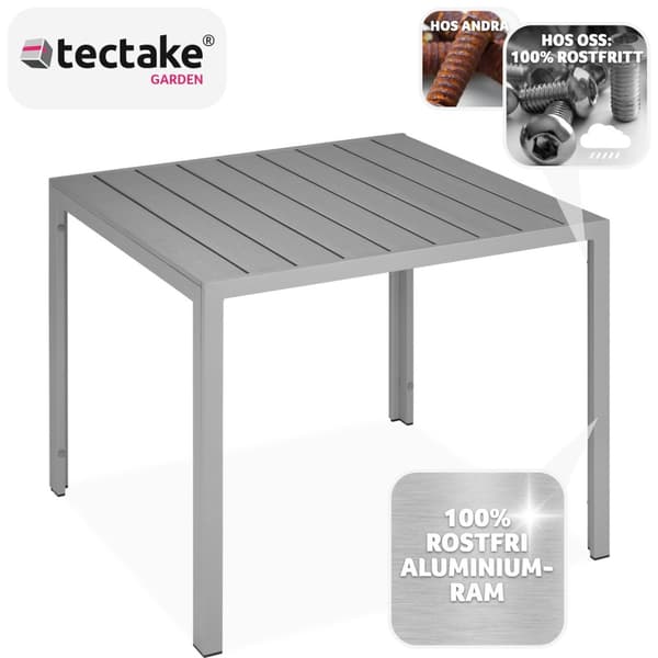 Trädgårdsbord i aluminium Maren höjdjusterbara fötter 90x90x74,5cm - silver