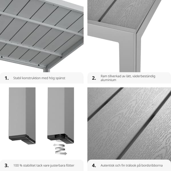 Trädgårdsbord i aluminium Maren höjdjusterbara fötter 90x90x74,5cm - silver