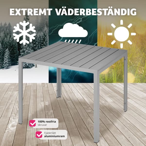 Trädgårdsbord i aluminium Maren höjdjusterbara fötter 90x90x74,5cm - silver