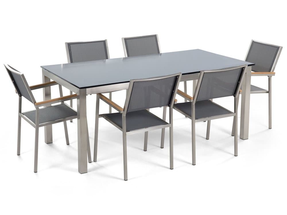 Trädgårdsmöbelset av bord glas och 6 stolar svart/grå GROSSETO