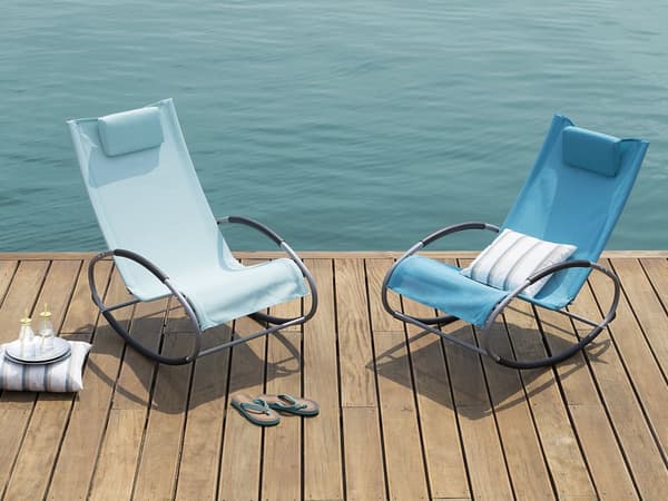 Liggestol Turkis Polyester Grå Metal 88 x 107 x 62 Solseng med Gynge Pude Funktion Understel Have Terrasse Udendørs Altan Indretning Tilbehør