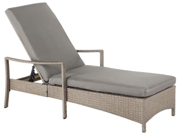Havedæksstol brun og grå rattan 192 x 60 cm grå pude justerbar nakkestøtte