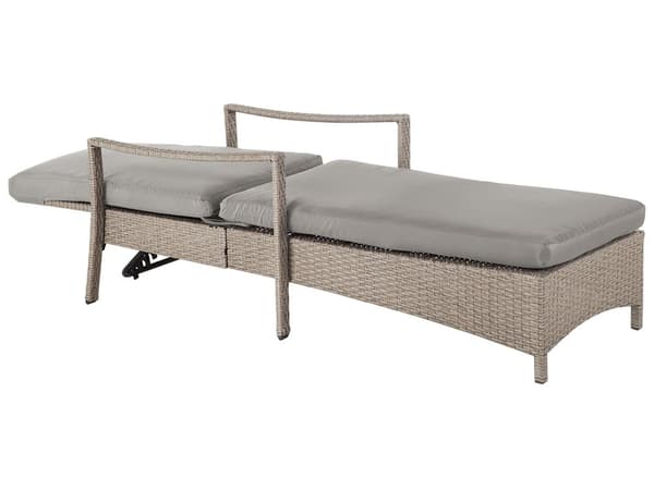 Havedæksstol brun og grå rattan 192 x 60 cm grå pude justerbar nakkestøtte