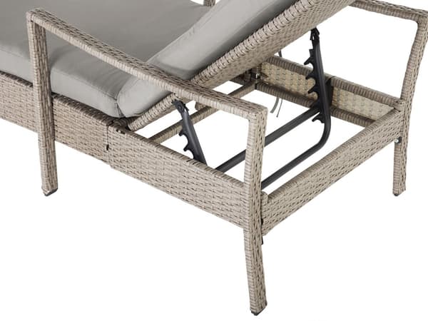 Havedæksstol brun og grå rattan 192 x 60 cm grå pude justerbar nakkestøtte