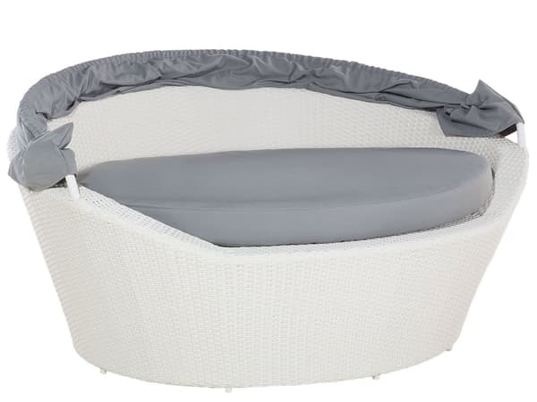 Solseng Hvid og grå imiteret rattan med puder vejrbestandig