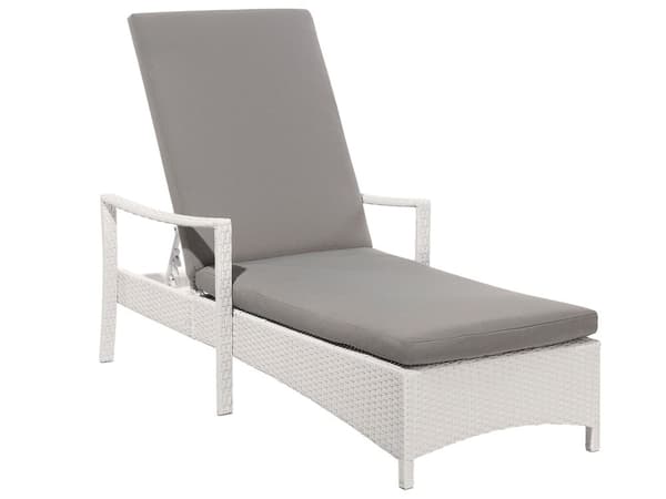 Havestol hvid rattan 192 x 60 cm grå hynde justerbar nakkestøtte