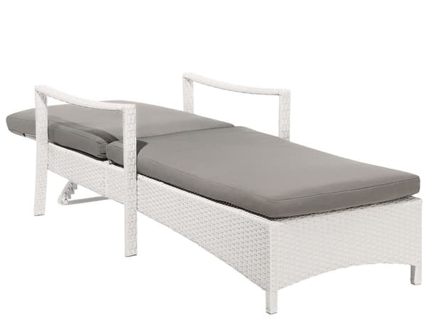 Havestol hvid rattan 192 x 60 cm grå hynde justerbar nakkestøtte