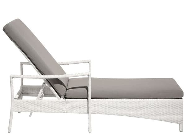 Havestol hvid rattan 192 x 60 cm grå hynde justerbar nakkestøtte