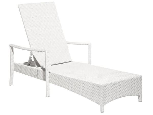 Havestol hvid rattan 192 x 60 cm grå hynde justerbar nakkestøtte