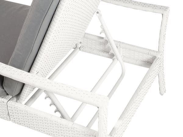 Havestol hvid rattan 192 x 60 cm grå hynde justerbar nakkestøtte