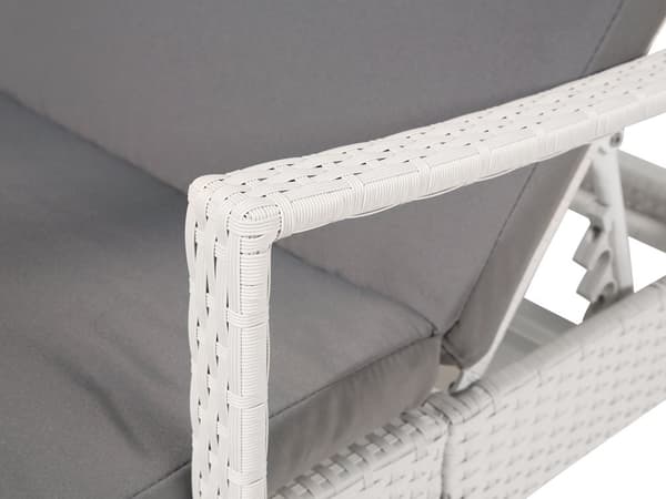 Havestol hvid rattan 192 x 60 cm grå hynde justerbar nakkestøtte