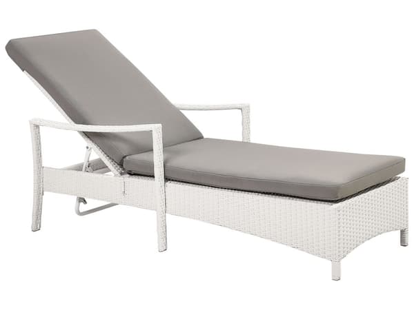 Havestol hvid rattan 192 x 60 cm grå hynde justerbar nakkestøtte