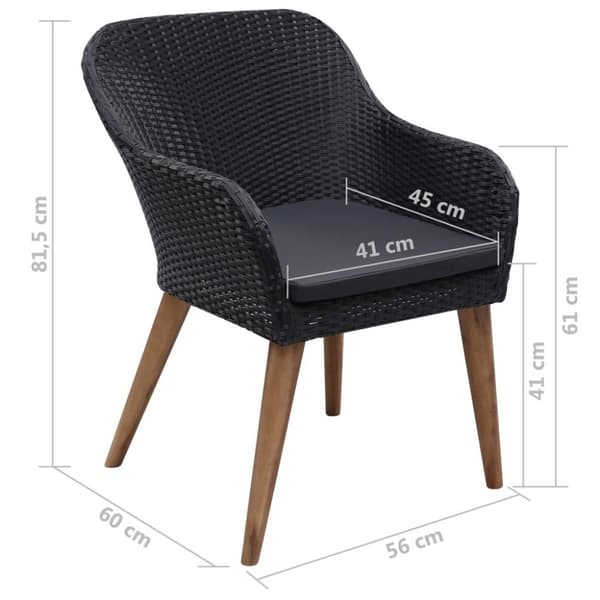 vidaXL havestole med hynder 2 stk. polyrattan sort