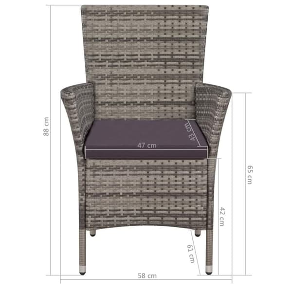 vidaXL havestol og skammel med hynde polyrattan grå
