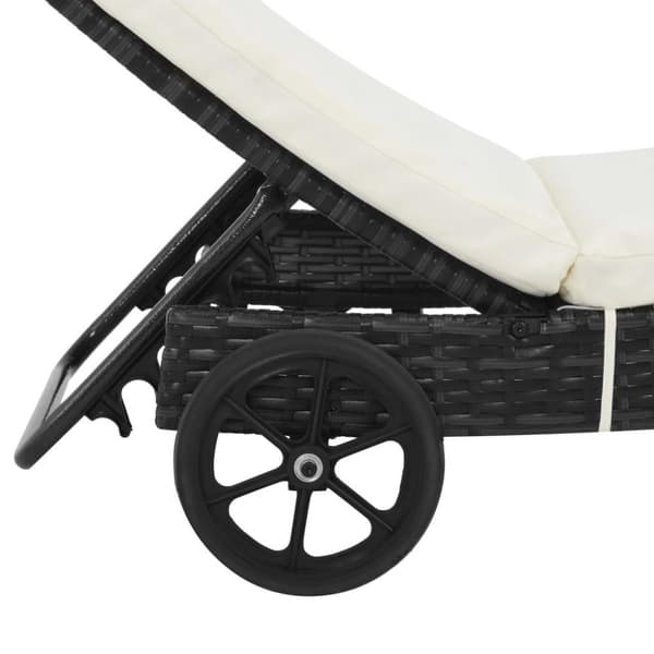 vidaXL liggestol med hynde og hjul polyrattan sort