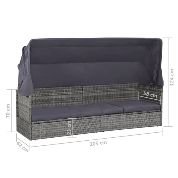 vidaXL Solsäng med tak 205x62 cm konstrotting grå