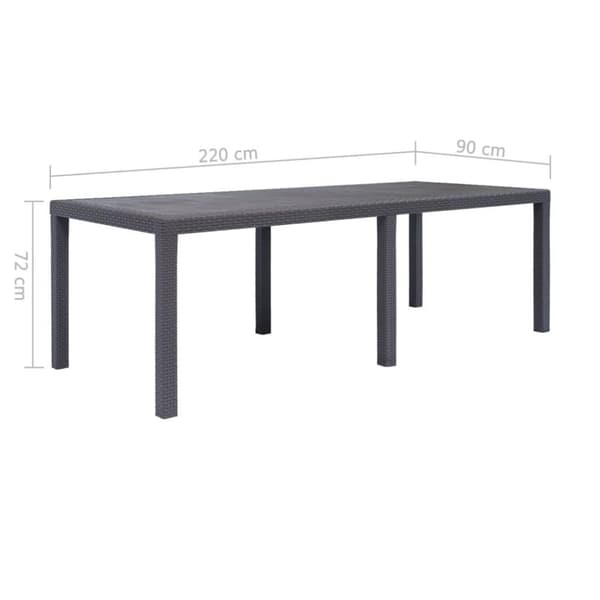 vidaXL Hagebord 220x90x72 cm plast rottingdesign brun