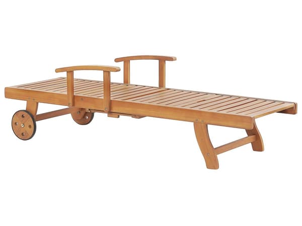 Havestol Lyst Akacietræ Justerbart Ryglæn på Hjul med Armlæn Klassisk Design