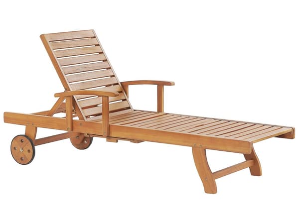 Havestol Lyst Akacietræ Justerbart Ryglæn på Hjul med Armlæn Klassisk Design