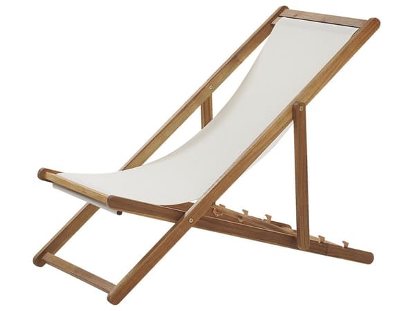 Trädgård Solstol Beige Tyg Nackstödsdyna Tillbakalutande Hopfällbar Ljusträ Ram Akaciaträ