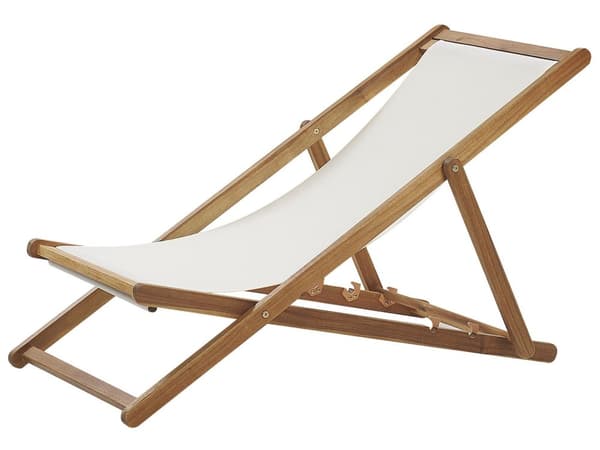 Trädgård Solstol Beige Tyg Nackstödsdyna Tillbakalutande Hopfällbar Ljusträ Ram Akaciaträ