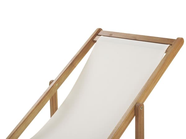 Havedæksstol Beige Stof Sæde Nakkestøtte Hynde Tilbagelænet Sammenklappelig Lys Træramme