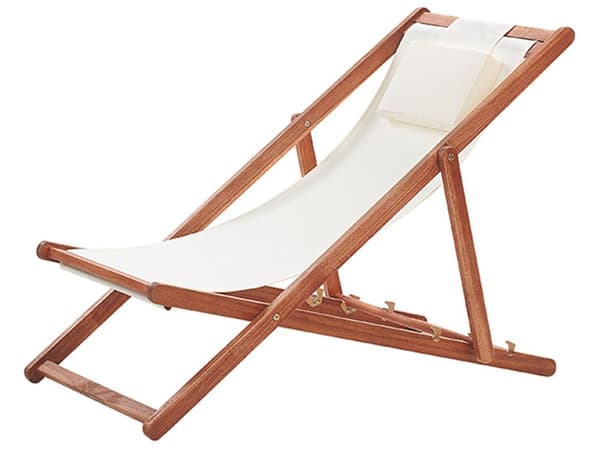 Trädgård Solstol Beige Tyg Nackstödsdyna Tillbakalutande Hopfällbar Akaciaträ Ram