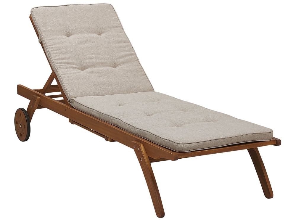 Solstol akaciaträ med dyna i sandbeige CESANA