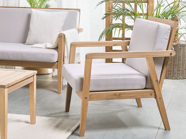Trädgård Loungegrupp Akaciaträ med Grå Kuddar Soffa med Fåtöljer och Soffbord
