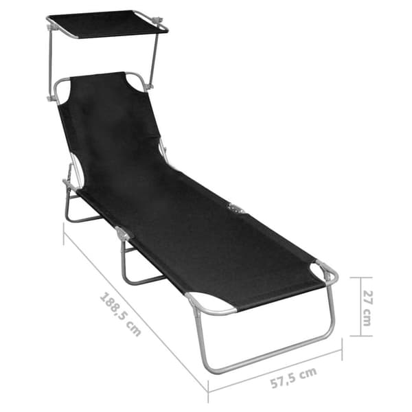 vidaXL foldbar liggestol med baldakin aluminium sort