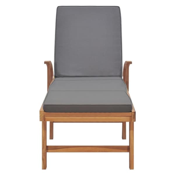 vidaXL Solsäng med dyna massiv teak grå