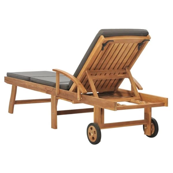 vidaXL Solsäng med dyna massiv teak grå