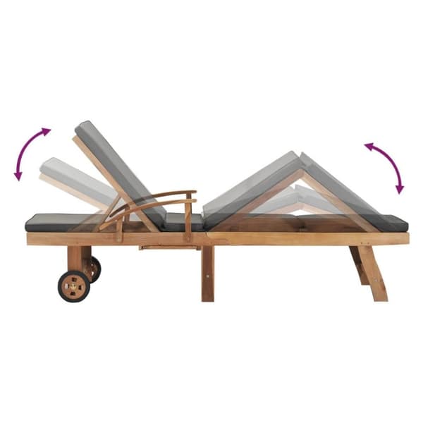 vidaXL Solsäng med dyna massiv teak grå