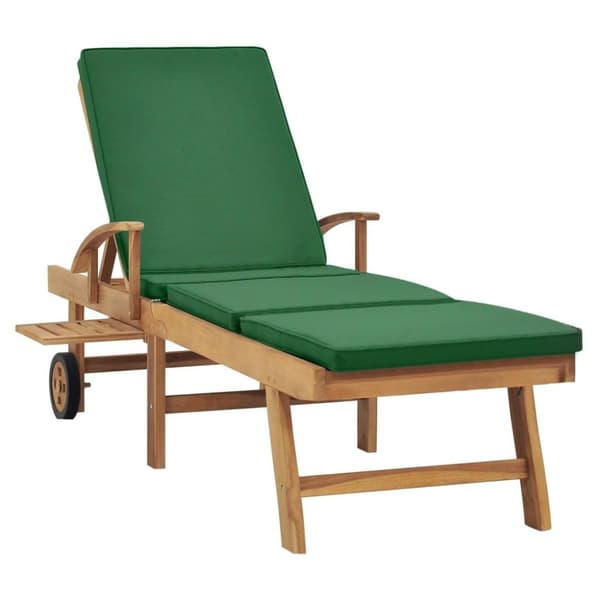 vidaXL Solsäng med dyna massiv teak grön