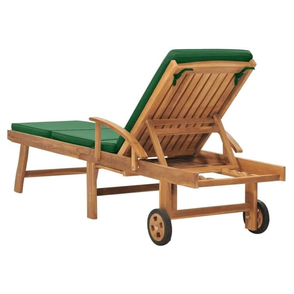 vidaXL Solsäng med dyna massiv teak grön