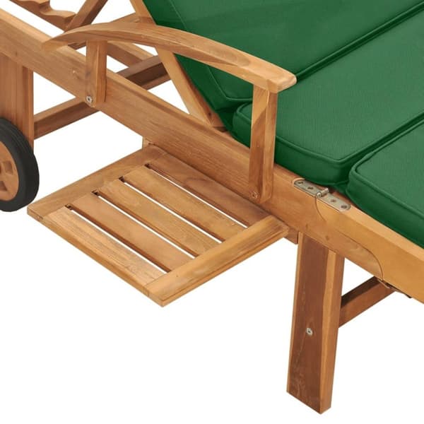 vidaXL Solsäng med dyna massiv teak grön