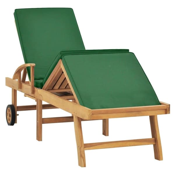 vidaXL Solsäng med dyna massiv teak grön