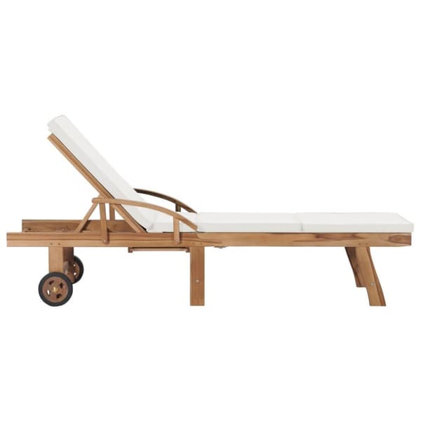 vidaXL Solsenger med puter 2 stk heltre teak kremhvit