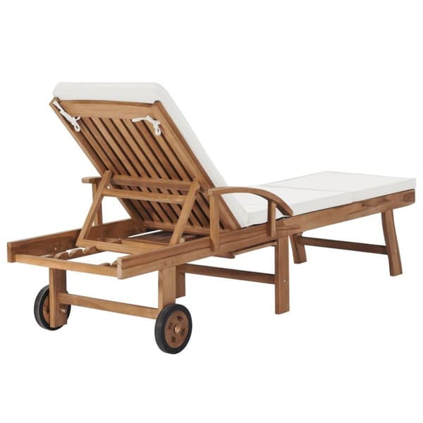 vidaXL Solsenger med puter 2 stk heltre teak kremhvit