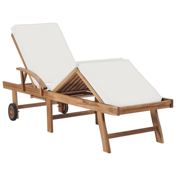 vidaXL Solsenger med puter 2 stk heltre teak kremhvit