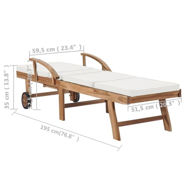 vidaXL Solsenger med puter 2 stk heltre teak kremhvit