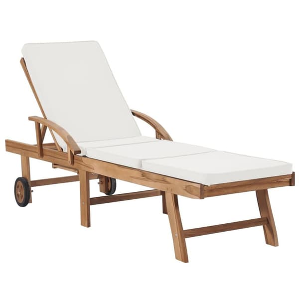 vidaXL Solsenger med puter 2 stk heltre teak kremhvit