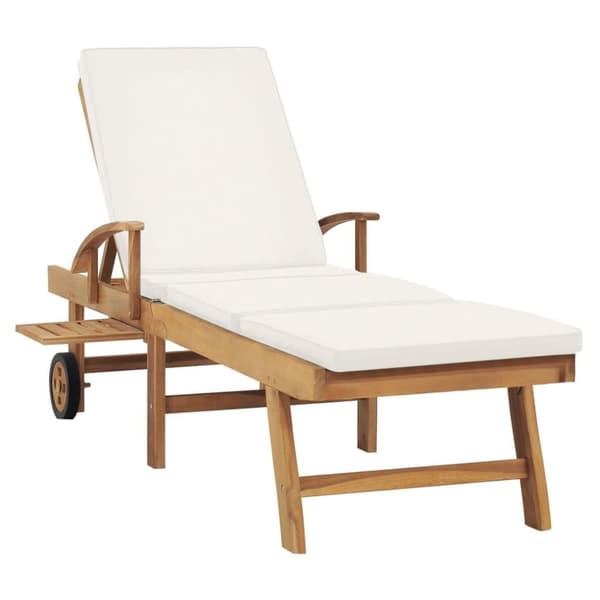vidaXL Solsäng med dyna massiv teak gräddvit