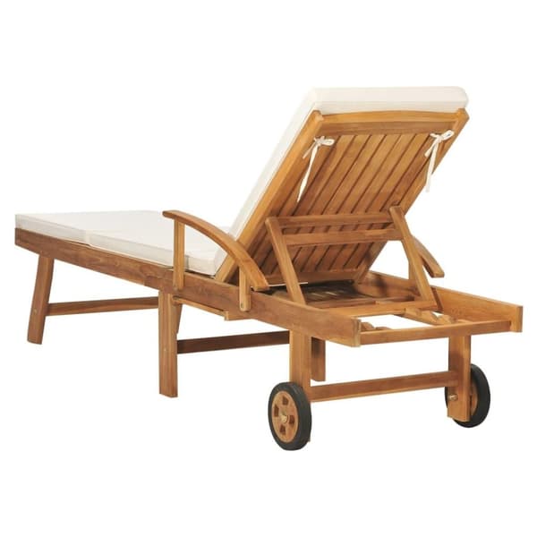 vidaXL Solsäng med dyna massiv teak gräddvit