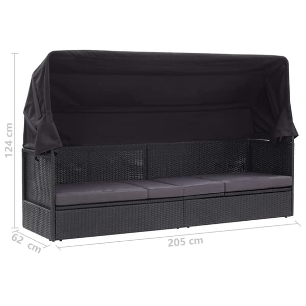 vidaXL solseng med baldakin polyrattan sort