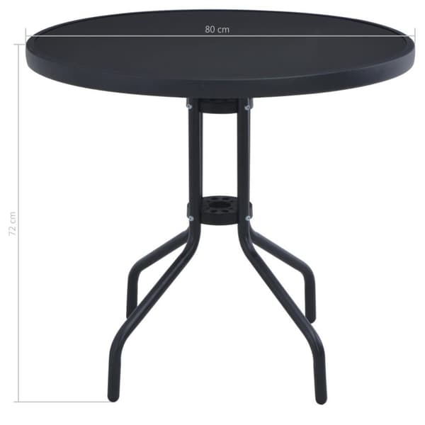 vidaXL havebord 80 cm stål og glas sort